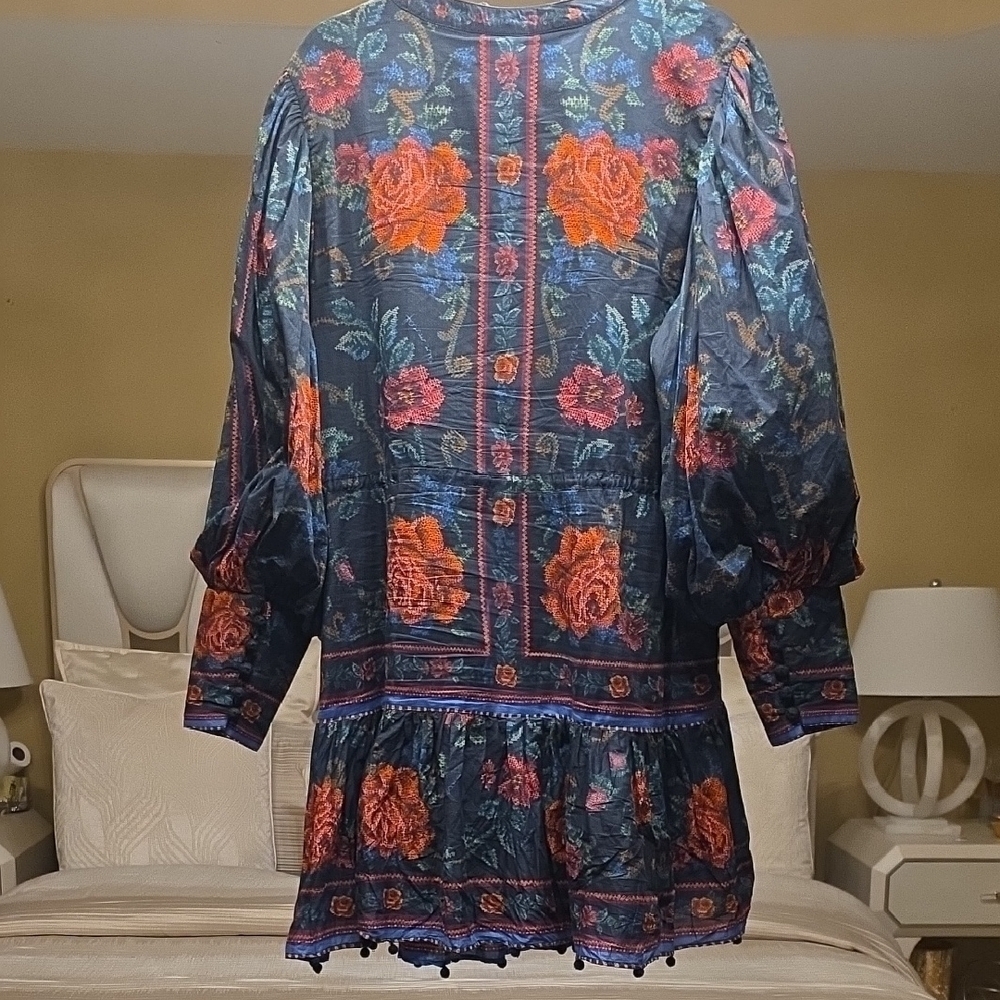 FARM Rio Black Floral Tapestry Mini Dress with Red Roses - Picture 5 of 16